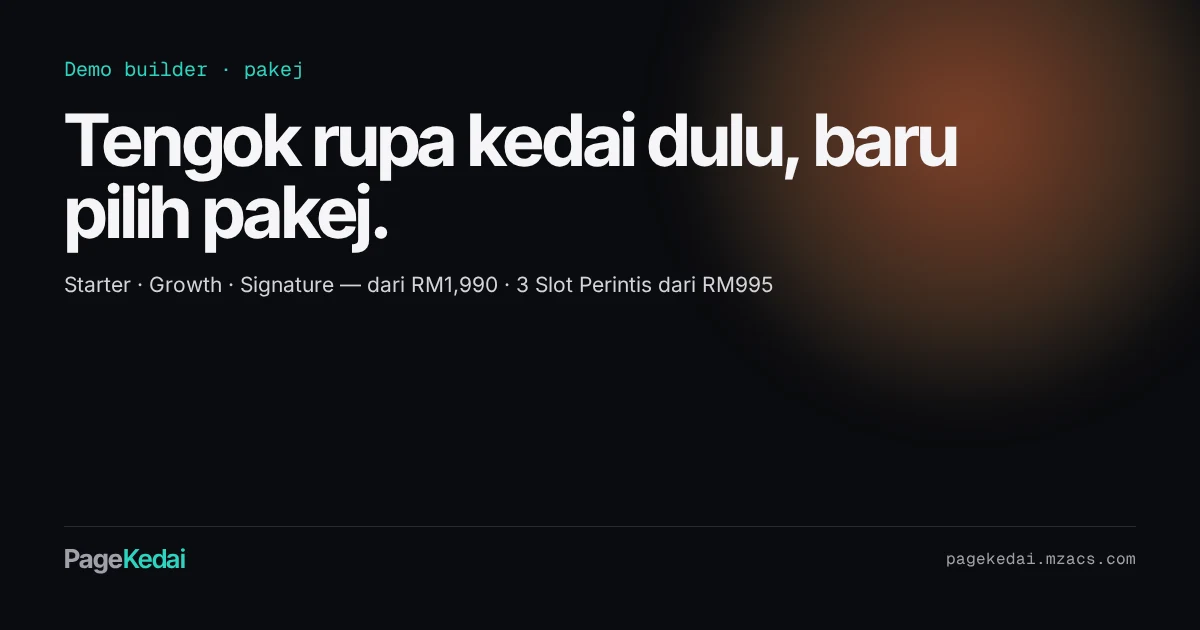 Kad tajuk PageKedai: Tengok rupa kedai dulu, baru pilih pakej — Basic, Intermediate, Pro dari RM1,245.