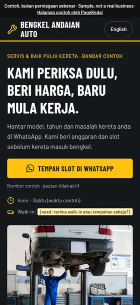 Tangkapan skrin contoh halaman telefon: Bengkel Andaian Auto